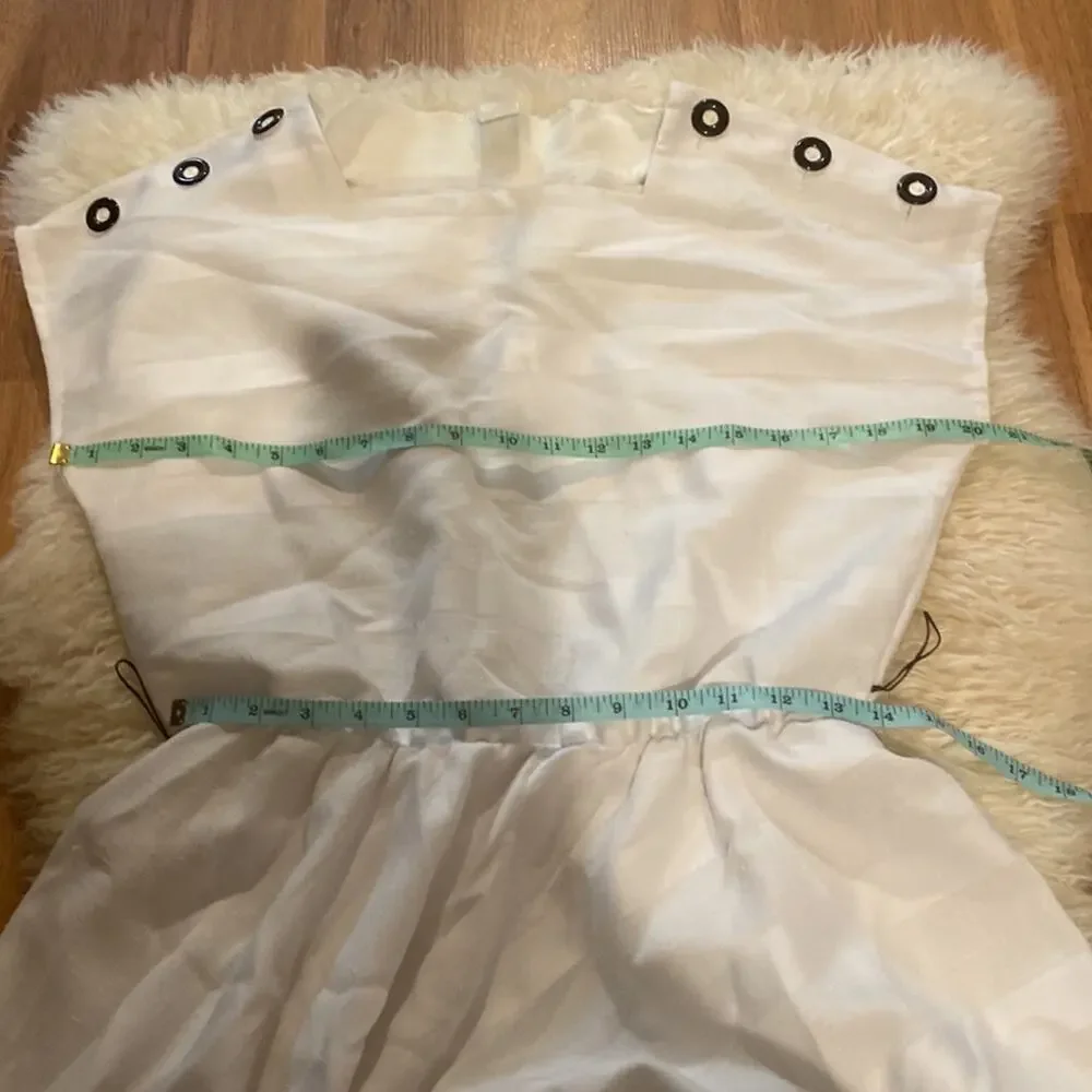 Vintage Andrea & Adam White Striped Vintage Midi Dress Square Neck Sz Lg - Picture 9 of 12